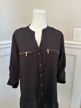 ✨ Calvin Klein Black Zip Pocket Blouse | Gold Hardware | Size [add size]